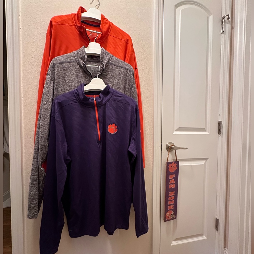 Bundle of (3) Mens Nike Clemson Dri-Fit 1/4 zip long sleeve shirts. (CT 0009)